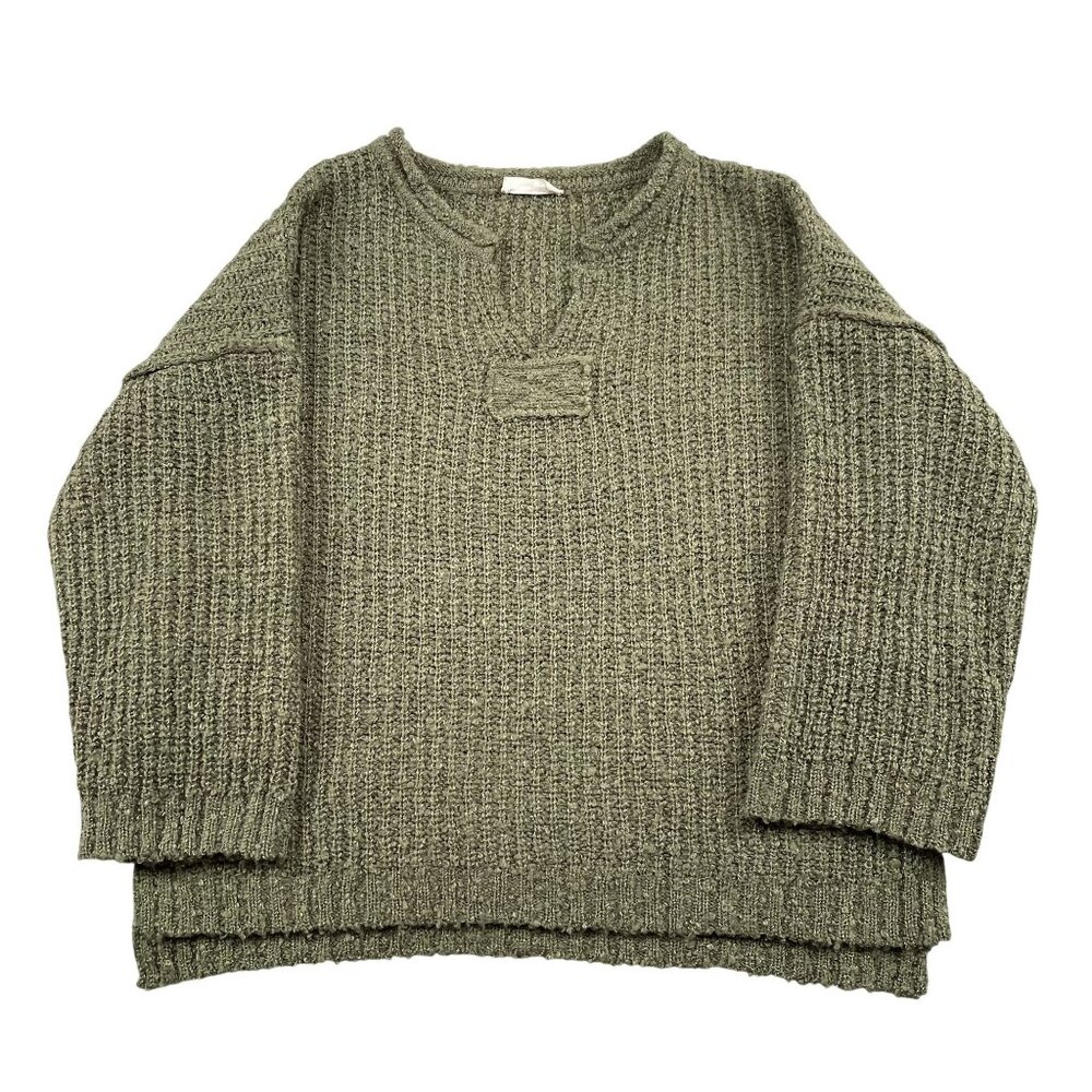 Altar'd State Knit Sweater Womens Large Olive Green‎ VNeck Pullover Oversized
